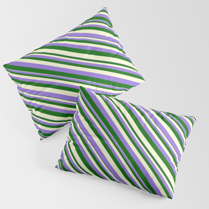 Purple, Dark Green, and Light Yellow Colored Stripes Pattern Pillow Sham
