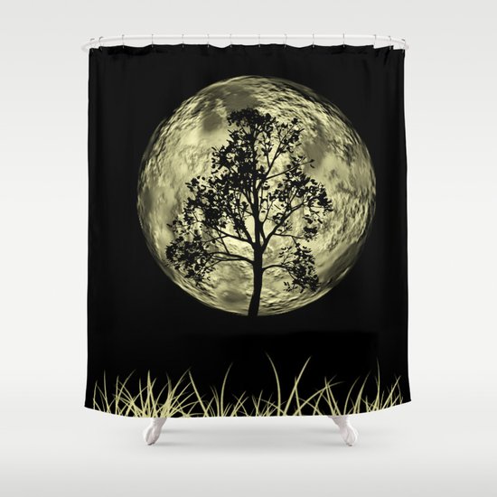 Moon and Black Tree Shower Curtain