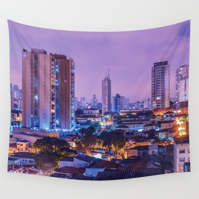 Brazil Photography - Night Life In São Paulo Under The Purple Sky Wall Tapestry