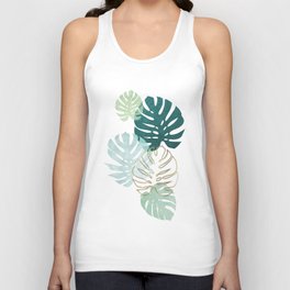 Tropical minimal / green, turquoise and gold monstera Unisex Tank Top