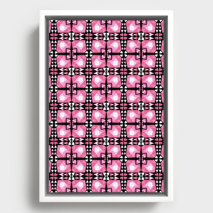 Funky Black and Pink 3D retro heart pattern Framed Canvas