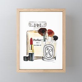 Watercolor Make up set, perfume bottle, red lipstick and brushes by Amanda Greenwood Framed Mini Art Print