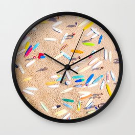 Surfboards Laying on the Beach Wall Clock | Shoreline, Color, Patterns, Sandy, Surfboard, Photo, Hermosabeach, Surf, Surfing, Fineart 