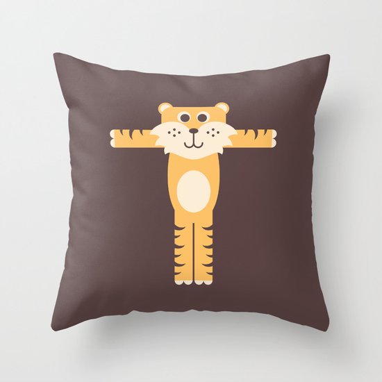Letter T // Animal Alphabet // Tiger Monogram Throw Pillow
