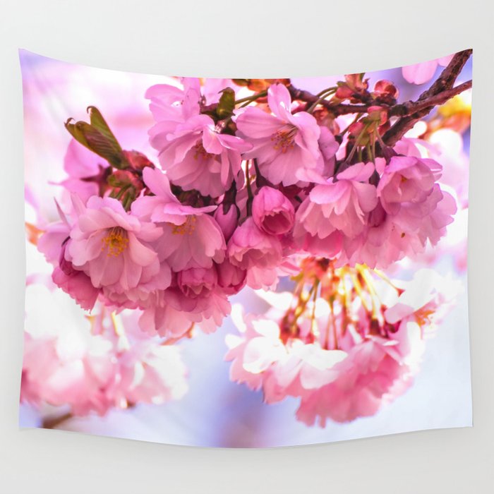 Pink Japanese Cherry Blossom Sakura Wall Tapestry By