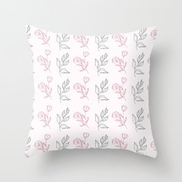 Pink and Gray Flower Pattern Throw Pillow
