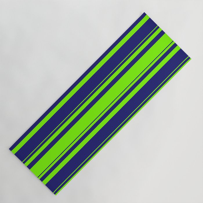 Green and Midnight Blue Colored Lines/Stripes Pattern Yoga Mat