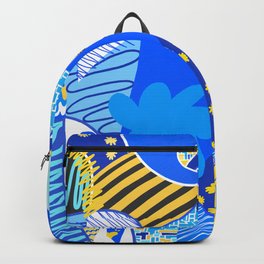 Abstract various shapes and pattern 3 (blue and yellow background) Backpack | Flowers, Pop Art, Summer, Floral, Natural, Modern, Digital, Graffiti, Spring, Pattern 