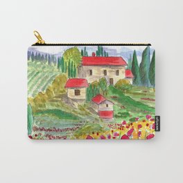 Tuscan Carry-All Pouch | Landscape, Flowers, Painting, Warm, Red, Vineyard, Colorful, Countryside, Tuscany, Italy 