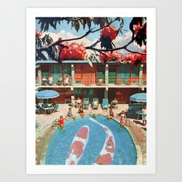 Hotel Koi Art Print | Pool, Japanese, Asia, Japan, Goldfish, Postcard, Vintage, Mid Century, Summer, Carp 