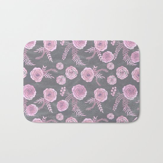 Peony Pattern Grey 2 Bath Mat