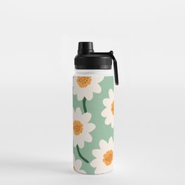 Flower field - mint & orange Water Bottle | Daisy, Green, Market, Mint, Earthy, Orange, Boho, Sunflowers, Flowers, Fall 