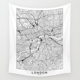 London White Map Wall Tapestry