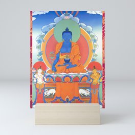 Bhaisajyaguru (Medicine buddha) with Sunlight Bodhisattva and Moonlight Bodhisattva Mini Art Print