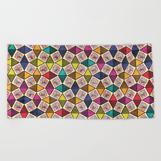 Colorful Kaleidoscopic Abstract Flower Pattern Beach Towel