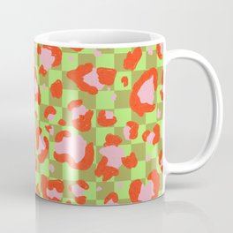 Funky Leopard Spot on Colorful Monochromatic Checkerboard \\ Acid Green Version Coffee Mug