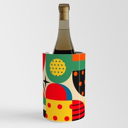 Colorful Happy Mood- Folk Art Style - Geometric Abstract Illustration - Jen Du Wine Chiller