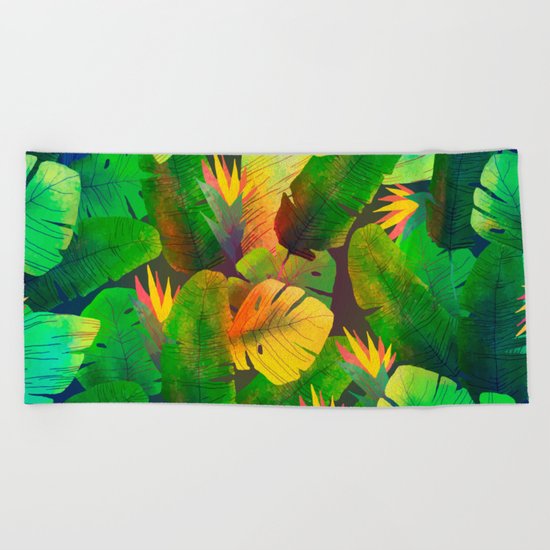 Tropical Leaves Beach Towel