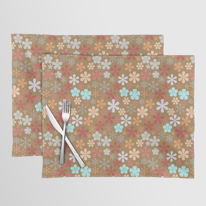 brown and powder blue floral eclectic daisy print ditsy florets Placemat