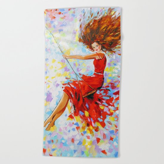 Girl on the swing Beach Towel