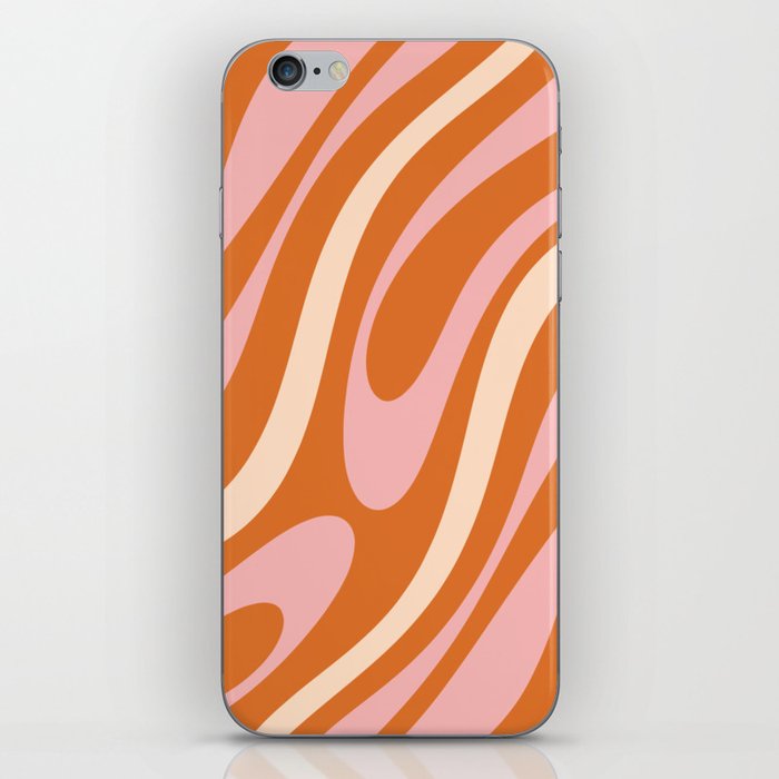 Wavy Loops Abstract Pattern in Retro Orange Pink Cream iPhone Skin