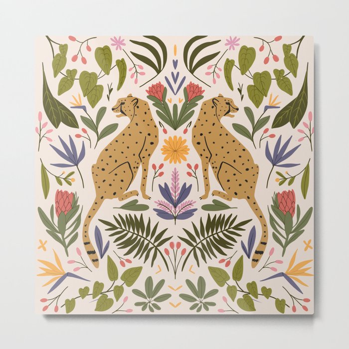 Modern colorful folk style cheetah print  Metal Print