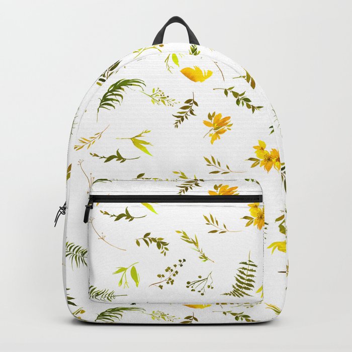 Tropical yellow green watercolor modern leaves floral Backpack