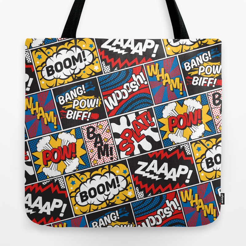 Modern Comic Book Superhero Pattern Color Colour Cartoon Lichtenstein Pop Art Tote Bag By Seasonofvictory Society6