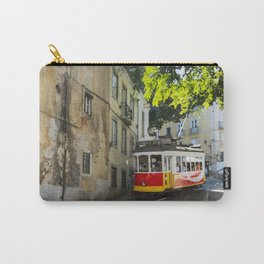 art impression of people getting on the Yellow tram goes by the street of Lisbon city center on Sept Carry-All Pouch