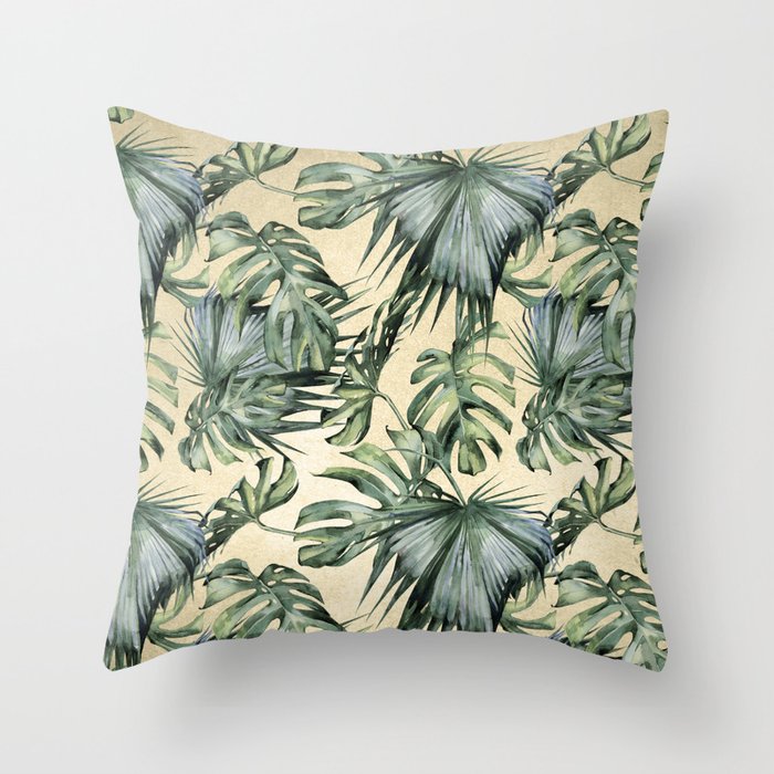 Palm Leaves Classic Linen Throw Pillow