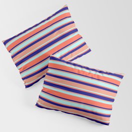 [ Thumbnail: Blue, Dark Salmon, Turquoise, and Red Colored Striped/Lined Pattern Pillow Sham ]