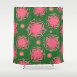 Dark Green Pink Dandelion  Shower Curtain