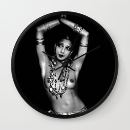 Jazz Age Josephine Baker in Folies Bergère Bananas Costume black and white photography Wall Clock