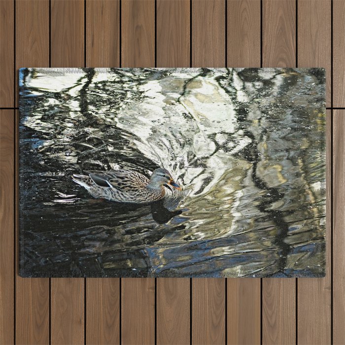 Mallard Duck Hen Swimming Lake Water Reflection Outdoor Rug