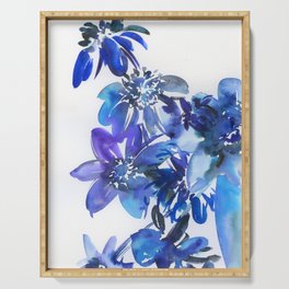 blue stillife : dahlia Serving Tray