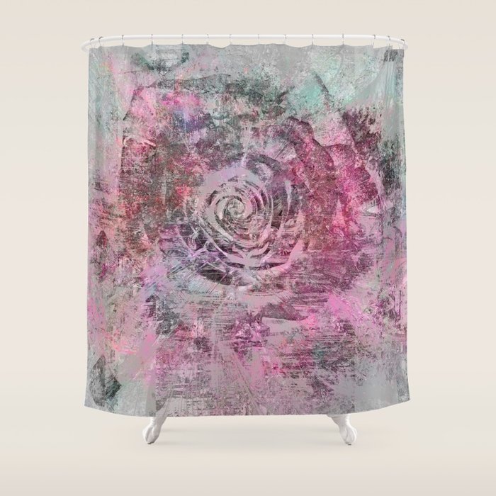 Gray And Pink Grunge Rose Shower Curtain By Lauragordon