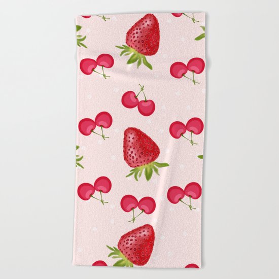Strawberries Cherries Fiesta Pattern Beach Towel