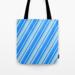 [ Thumbnail: Blue & Light Blue Colored Lines/Stripes Pattern Tote Bag ]