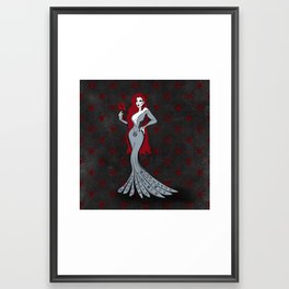 Gothic Femme Fatale With Red and Grey background Framed Art Print