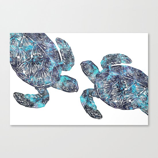 Sea Turtle Blue Watercolor Art Canvas Print