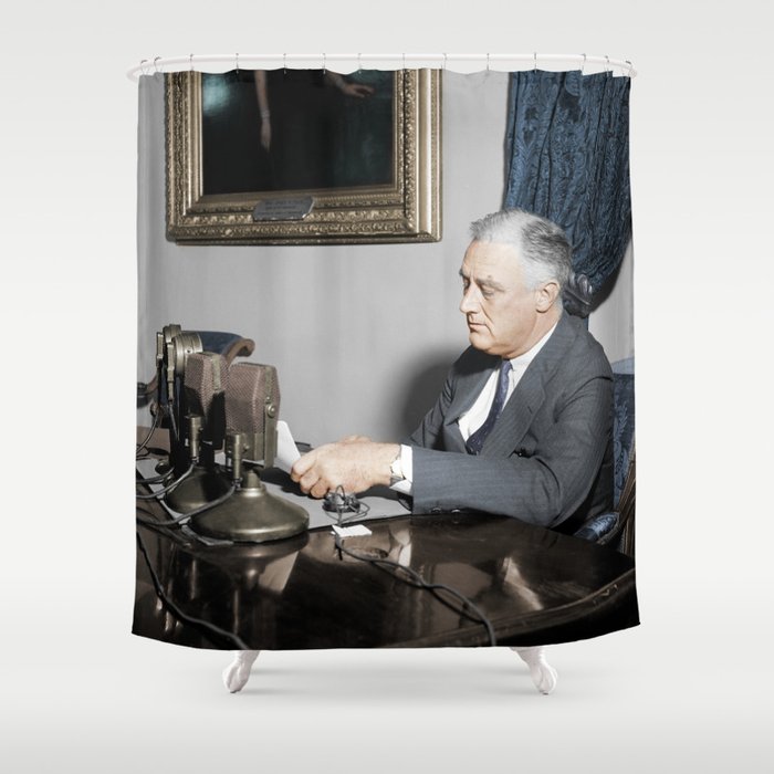 President Roosevelt During A Radio Address - 1937 - Colorized Shower Curtain