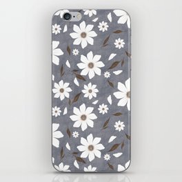 Flowers and leafs with texture gray iPhone Skin