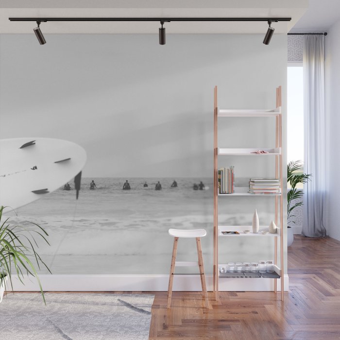 Catch a Wave - Abstract Surf Board photography - Black and White Surfer - Ocean Sea Travel photo Wall Mural