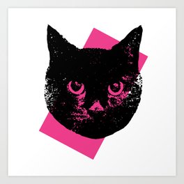 Black Cat, Color Block Pink Art Print