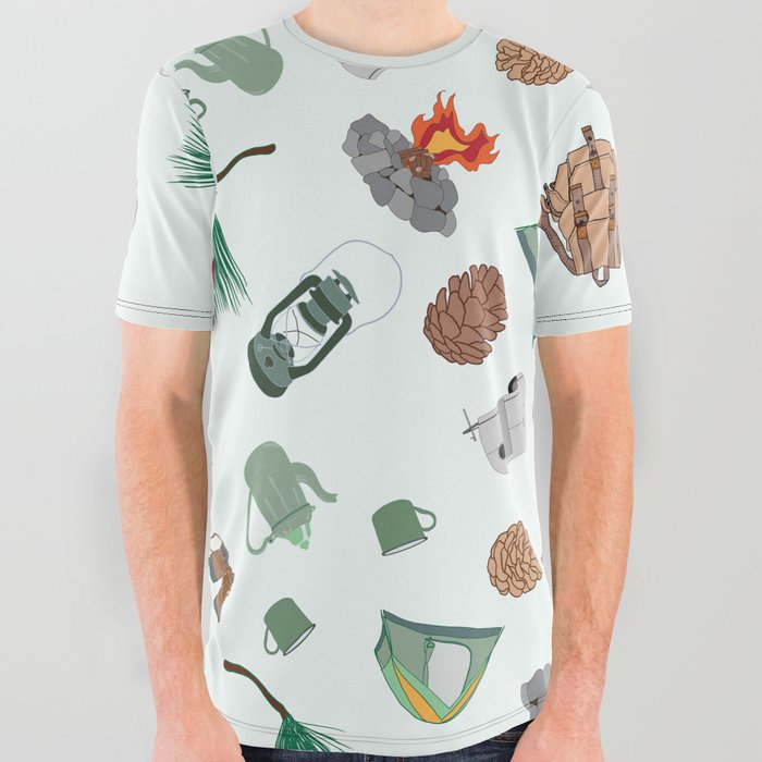 Rustic Campsite Illustration All Over Graphic Tee