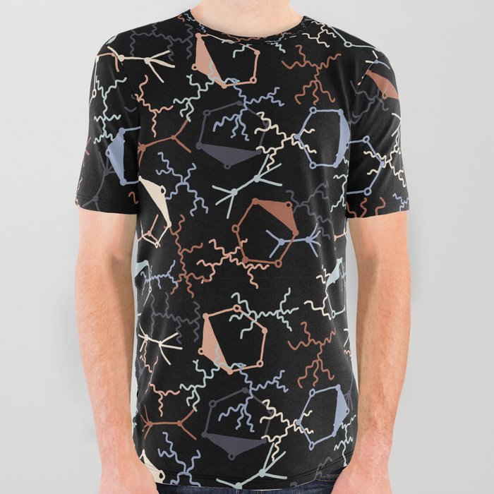 Chaotic Particle Physics on Black All Over Graphic Tee