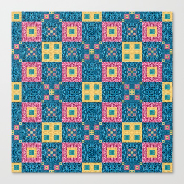 Classic Pretty Quilt Geometric Print in Yellow Pink and Blue Canvas Print