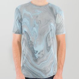 Ice Blue and Gray Marble All Over Graphic Tee