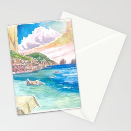 Capri Epic View and Refreshing Drink with Faraglioni Rocks Stationery Card