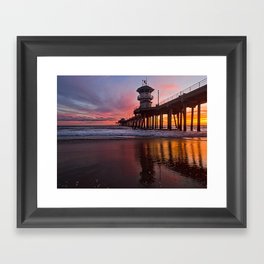 HB Sunsets  3-21-16 - Sunset At The Huntington Beach Pier Framed Art Print